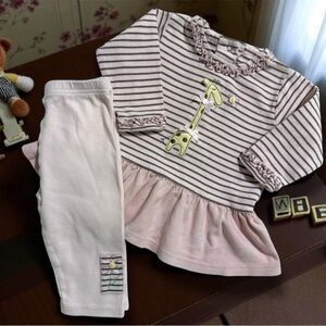 Vintage Le Top Baby Girl Giraffe Outfit 9M Pink Stripe Dress & Leggings